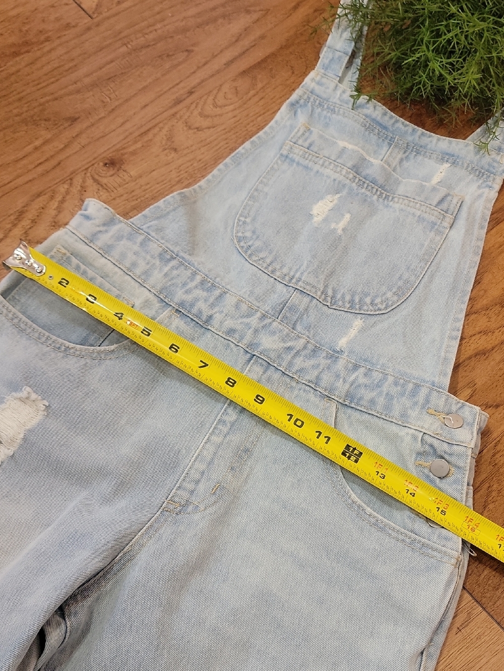 Light Wash Distressed Denim Overalls - Picture 8 of 15